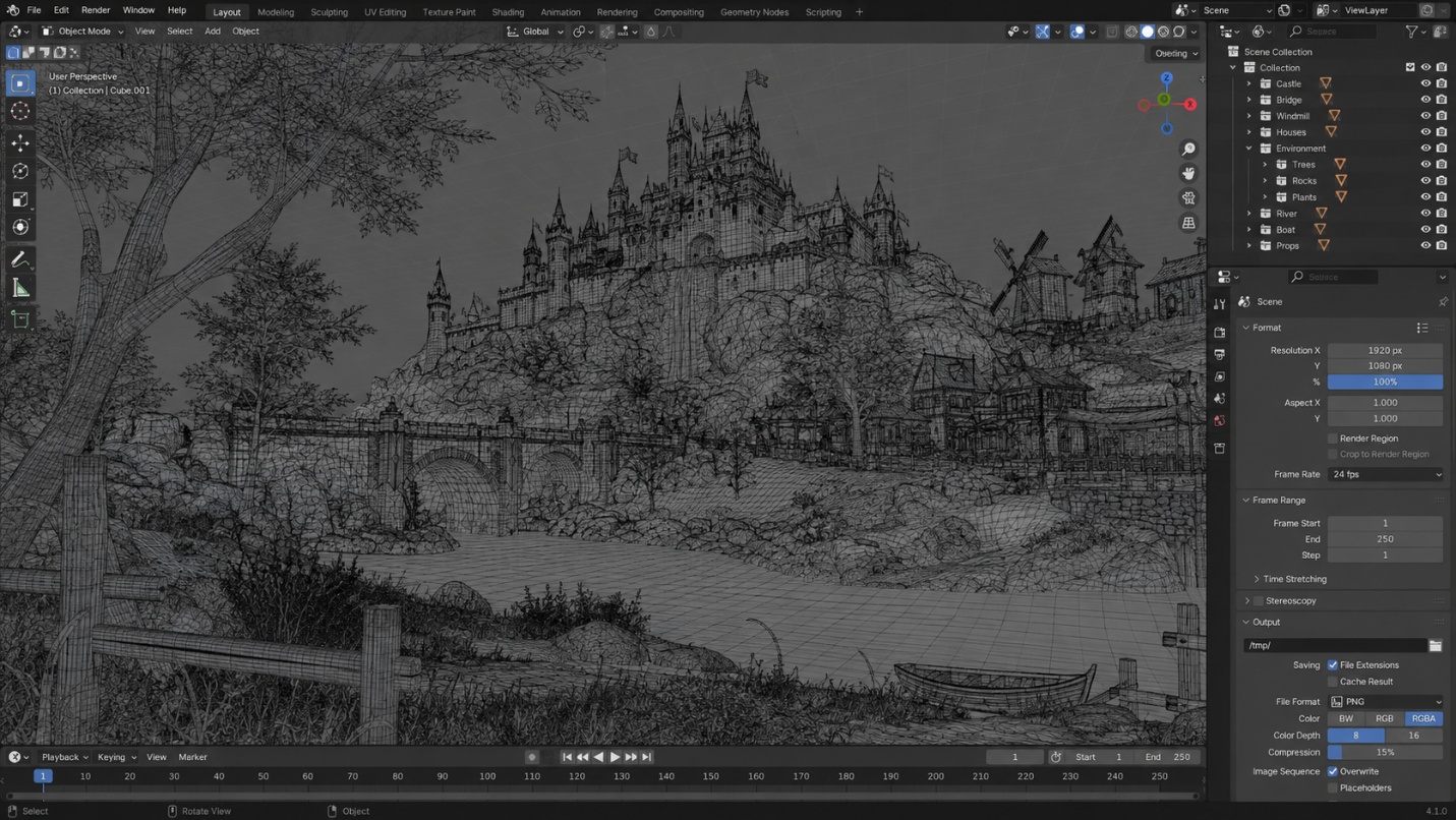 Realistic medieval RPG fortress environment, alternate angle